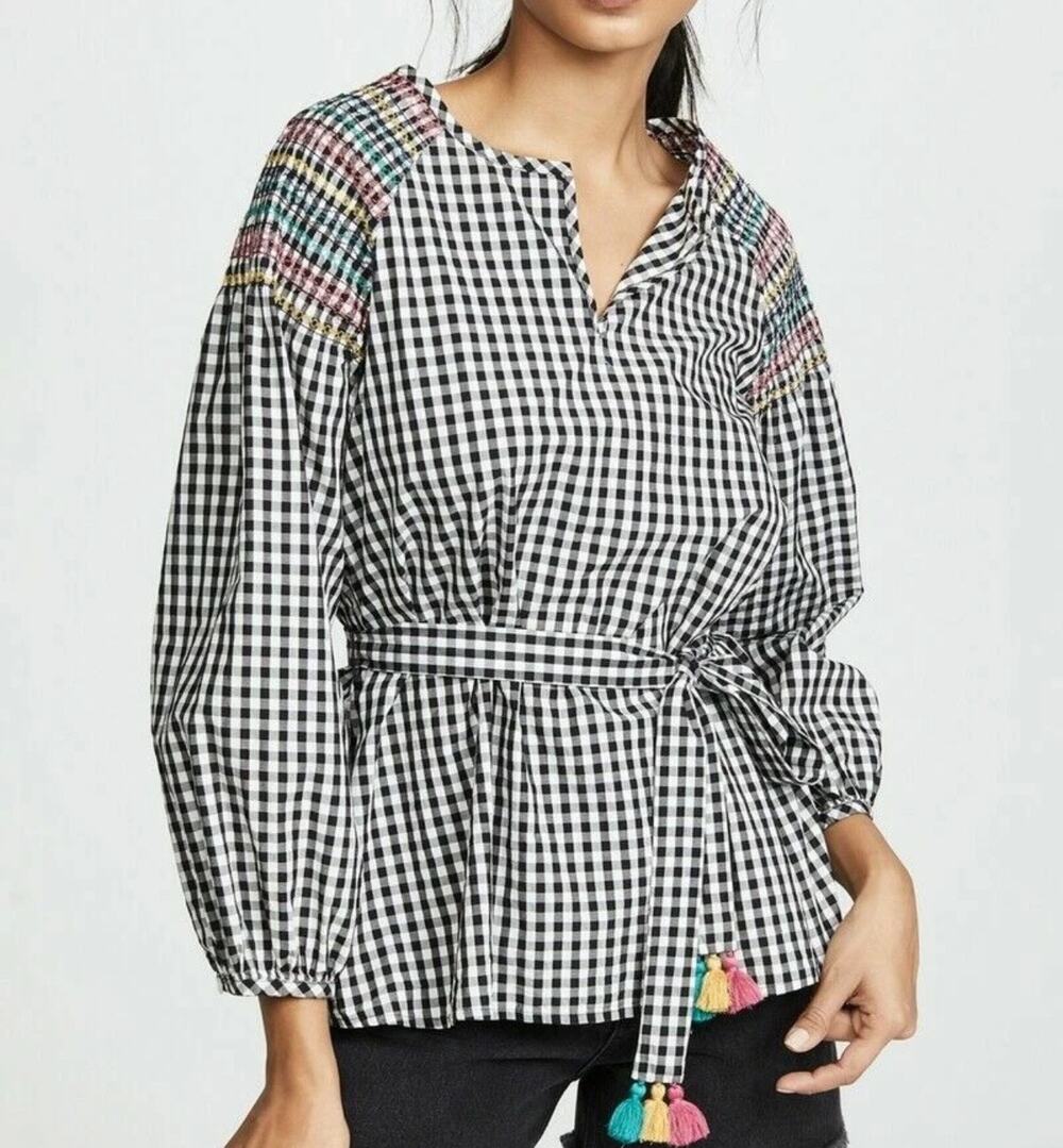 NWT Madewell size XXS belted gingham print blouse top
